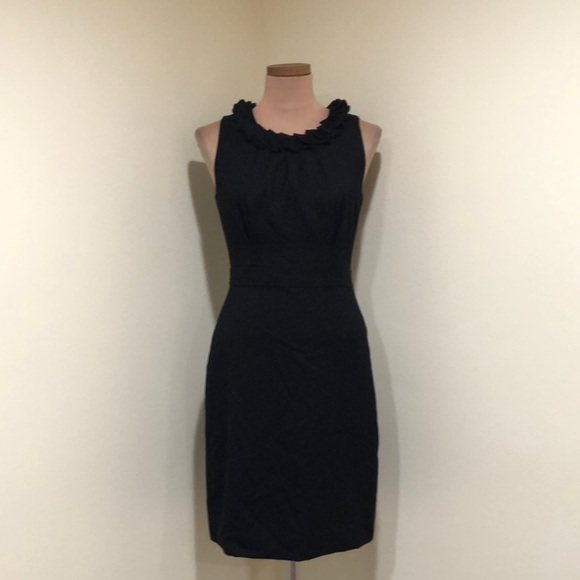 J Crew Suiting Dress Size 4 Black Will Blend Sheath Rosette Ruffle Appliqué - Picture 2 of 10
